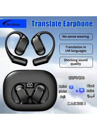 SENBOWE AI 翻译耳机，144 种语言翻译耳塞，数字显示开放式耳朵翻译器，5 向开放式耳朵无线翻译耳机，AI 耳塞语言翻译器 300mAh