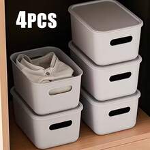 4-Piece Set Of Plastic Storage Bins With Lids, White Stackable Storage Baskets, Suitable For Shelves, Cabinets, Desks, Pantry, Bedroom, Books, And Toys - trắng - Xem 4