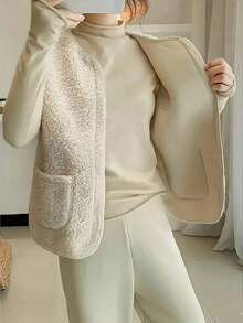 秋冬季仿羊羔绒背心复古无袖女式外套保暖内衬绒面革背心