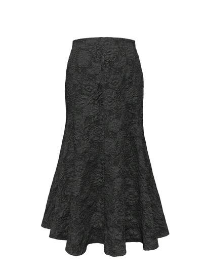 大码女式优雅花卉压花美人鱼裙，四季皆宜