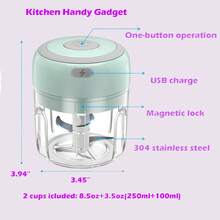 Electric Mini Garlic Chopper, 250ML USB Food Chopper Mincer, Vegetable Onion Portable Small Processor For Garlic, Ginger, Chili, Vegetables Pink-250ML - 綠色 - 查看 6