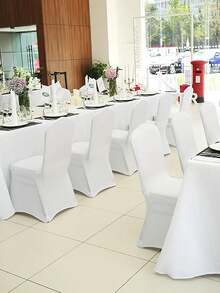 4/10/20/30PCS Wedding Banquet Hotel White Elastic Chair Covers, One-Piece Chair Covers, White Full-Coverage Thickened Chair Covers, Reusable Elastic Skirts For Large Exhibitions, Universal Elastic Chair Covers, Engagement Ceremony, Office Meeting Chair Covers - White - View 11