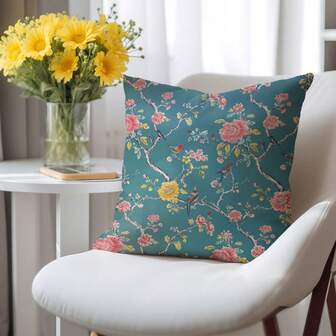 1pc Vintage Floral & Bird Pattern Cushion Cover, Single-Sided Soft Peach Velvet Fabric, 40*40/45*45/50*50CM Pillow Sham Suitable For Home Indoor Room Living Room Decor Party, Decorative Throw Pillow Cover Holiday Gift, No Pillow Insert