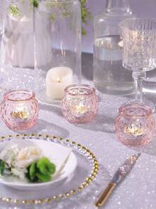 Bộ 6/12 chân nến màu hồng, chân nến tealight thủy tinh màu hồng, thích hợp trang trí bàn tiệc cưới, tiệc cô dâu, tiệc trà phong cách Boho, quà tặng tiệc cưới, trang trí nhà cửa, trang trí tiệc màu hồng, Ngày Valentine. - Hồng - Xem 11