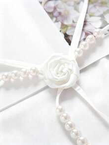 花卉装饰丁字裤透明环串珠仿珍珠女士性感内裤，私密派对、圣诞节、新年必备贴身单品（2026年） - 白色 - 查看 2