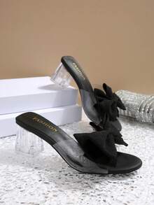 Giày sandal cao gót đế dày cho nữ, họa tiết bướm và hoa, giày công chúa thời trang cho đám cưới. - màu đen - Xem 8