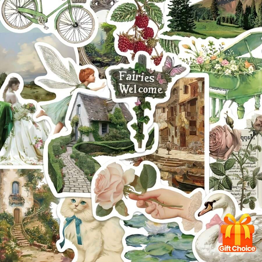 50-Pack YWWBLD Vintage Countryside Stickers, American Style, Creative Simple Design, For Scrapbooking, Phone Cases, Laptops, Tablets, Skateboards, Guitars, Party Favors, Luggage, Gift Boxes, Water Bottles, Helmets Decor - 50 cái/bộ - Xem 1