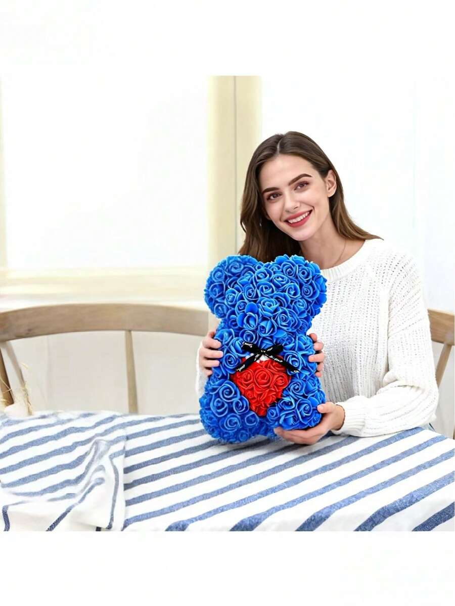 1pc 25cm Preserved Rose Bear, Foam Rose Bear Gift, Birthday Gift, Rose Bear, Couple Gift, Valentine's Day, Birthday Gift For Girlfriend, Rose Bear With Flowers, Mother's Day Gift