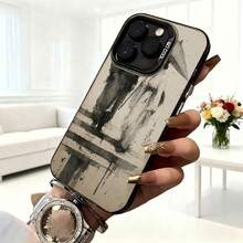 Cubierta de teléfono con diseño abstracto gris y negro para iPhone 14 Pro Max con texto 8000L estilo artístico para uso diario en cafeterías - Blanco - Ver 6