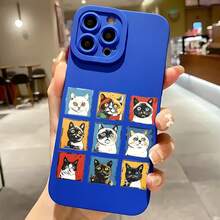 2026 nueva funda de teléfono mate, funda de teléfono con impresión de cuadrícula de retrato de gato para iPhone 17 14 13 12 11 Pro Max y funda de teléfono de la serie  Galaxy S23 S22 S21 S20, regalo de funda de pareja para novio y novia, regalo de San Valentín y cumpleaños - Negro - Ver 4