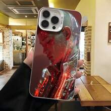 Cubierta de telefono con diseño de cristal para iPhone 14 Pro Max color negro con impresion de mujer futurista en tonos rojos y dorados estilo cyberpunk adecuada para uso diario en cafeterias y salones elegantes - Blanco - Ver 7