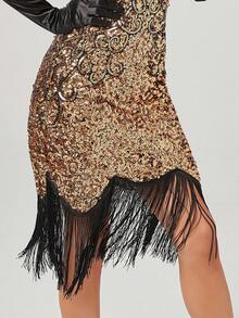 1920s Flapper Dresses For Women V Neck Beaded Fringed Sleeveless Roaring 20s Cocktail Gatsby Costume - Gold - View 6