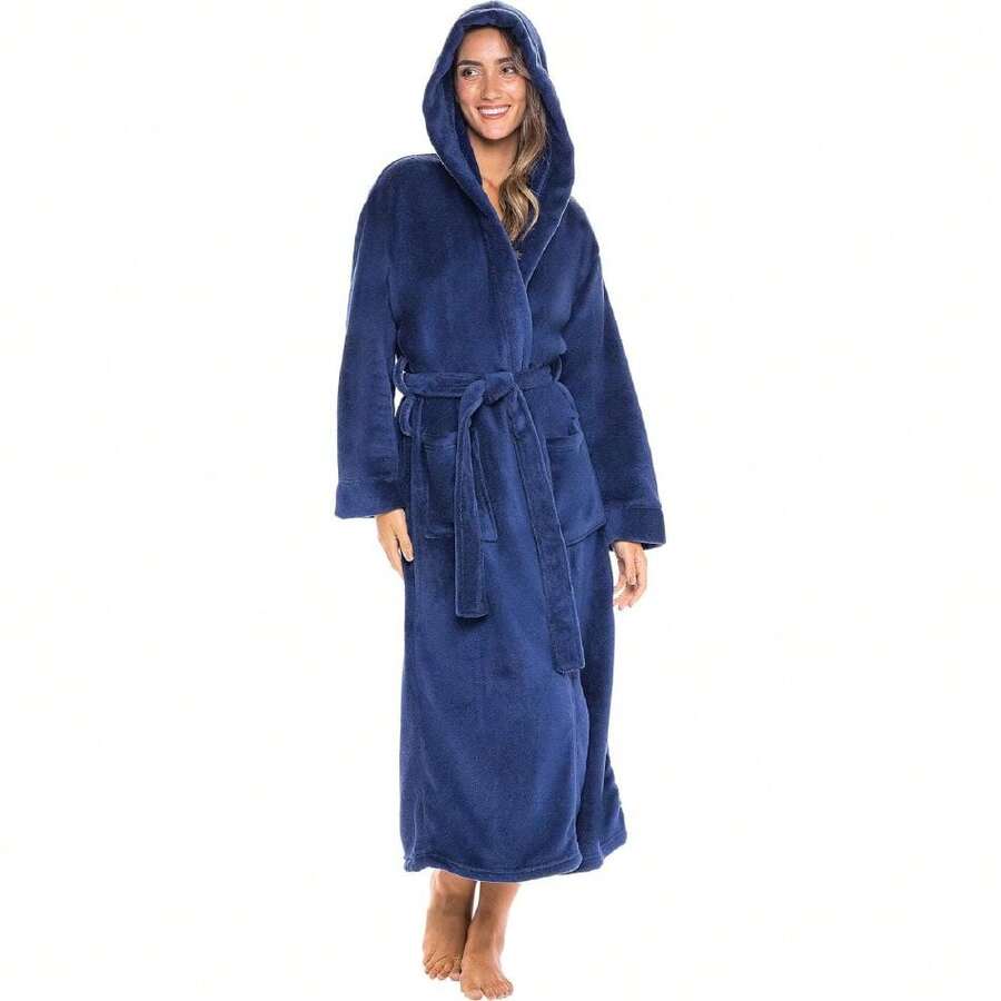 Womens Robe, Long Plush Bathrobe With Hood, Hooded Robes For Women Plus Size Bath Robe,31371249 - 藏蓝色 - 查看 1