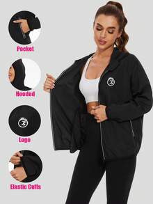 1PC Women's Waterproof Windbreaker Rain Jacket ,Lightweight Hooded Raincoat For Autumn Hiking Activities - Black - View 2