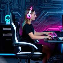 HOMCOM Gaming Chair With Footrest, Computer Chair With Headrest And Cushion, Faux Leather Cover, Swivel, Height Adjustable, Metal, Plastic, Black+White (Available On Site) - 1 - View 5