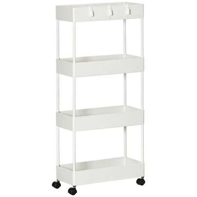 HOMCOM 4-Tier Rolling Kitchen Shelf, Storage Rack With Wheels And Brakes, Versatile, White