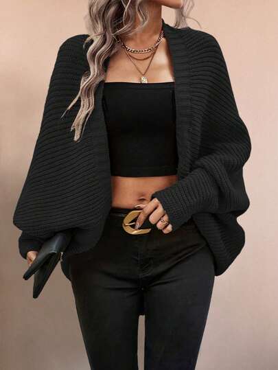 Winter Fashion Casual Elegant Crochet Solid Color Daily Holiday Batsleeve Women's Cardigan Sweater