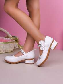 女童珍珠礼服鞋，芭蕾舞玛丽珍鞋，适合舞蹈、婚礼、正式场合穿着，时尚休闲魔术贴鞋，四季皆宜 - 白色 - 查看 3