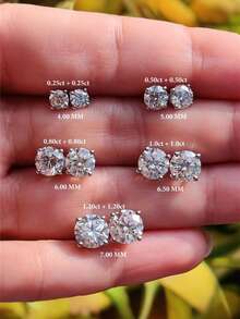 EleRunis 1颗0.03-1.2克拉四爪镶嵌圆形无色莫桑石耳骨螺旋穿刺耳钉，适合女性日常佩戴、派对、周年纪念、情人节、婚礼、新娘首饰 - 銀色 - 查看 3