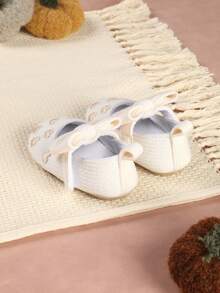 Autumn New Princess Shoes With Bow & Heart Print, Sweet Style Flat Party Shoes For Infant Girl 1st Birthday/Toddler - White - View 6
