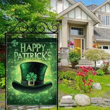 Weather Resistant St Patrick's Day Garden Flag 12x18 Inch - Durable Polyester Shiny Green Hat & Shamrock Clover Design, Clover Themed Outdoor Decor, Festive Holiday Decoration For Yard Lawn Patio Porch Home (No Pole Included) - 彩色 - 查看 6