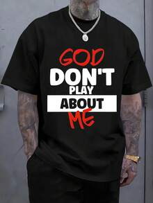 1 pieza de camiseta estampada para hombre - "God Don't Play About Me", camiseta casual de cuello redondo y manga corta para ropa urbana, ajuste cómodo para todas las estaciones.  
 -Black18 - Blanco - Ver 8