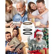 Mens Natural Stone Beaded Bracelets 8MM Stretch Adjustable Tiger Eye, Matte Agate, Lava Rock Beaded Bracelet Set For Men Gifts,4 - 4 - 查看 4