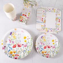 24pcs Red Flower On White Background Disposable Tableware Set, Including 7/9 Inch Paper Plates, Paper Cups, Food Boxes, Popcorn Boxes, Suitable For Birthday Party, Holiday Party, Gathering, Celebration, Wedding Tea Party, Graduation Ceremony - Multicolor - View 5