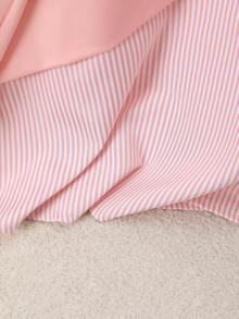 1 pezzo Camicetta da donna a righe con patchwork, colore a contrasto, costine, bottoni, adatta per uso quotidiano, primavera/autunno, colori: bianco, nero, blu, rosa, verde, giallo - Rosa - Visualizzare 6