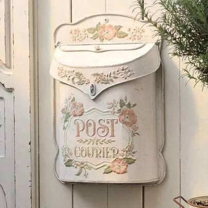 Letterbox Mailbox Wall Mount Mailboxes For Outside Vintage Mail Boxes Wall Antique Style Nostalgic Charm Home Decor Metal Garden Flower Patter White