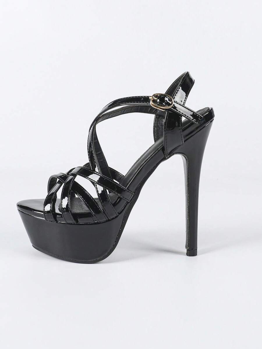 Spring/Summer 14cm Super High Heel Waterproof Platform Peep Toe Stilettos Sandals, Red - Black - View 1