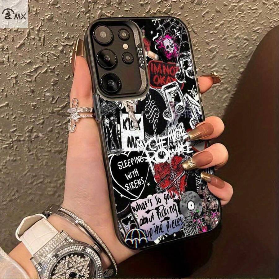 Estilo Punk Arte de Pared en Colorete 7 Adecuado para Galaxy S25ULTRA,S24PLUS,S23FE,S21PRO,S22,S20+,A03S,A05S,A14,A31,A53,A34,A10,A04E,M04,A33,A35,A55,A72,A71,A70,A22,A16,A06,A20S,A54 Funda Especial para Móvil , Antimanchas, Elegante, Moderno, Plateado y Colorido - Negro - Ver 1