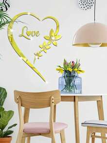 1Set Romantic Heart Love Decorative Mirror Wall Sticker, Self Adhesive Removable Romantic Heart Acrylic Mirror Sticker, Living Room Bedroom Decorative Stickers, 1mm Thickness Best Gifts Birthday Graduation Home Decor Back To School School Supplies - Multicolor - View 2