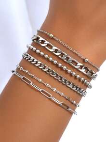 Aomogo Set de 6 pulseras de cadena de acero inoxidable chapado en oro para mujeres, de moda y elegantes, adecuadas como regalo