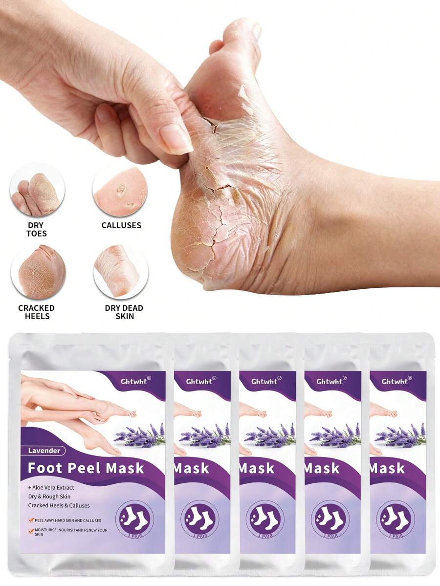 5双装足部去角质面膜，去除死皮并滋润护理，不含酒精，富含透明质酸和甘油，缓解干燥皲裂的脚后跟，软化粗糙的足部SPA袜，秋冬季皲裂足部护理，圣诞礼盒装（男女通用）