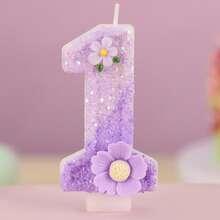 1支浪漫花朵生日蜡烛，高级蜡烛，带有0-9数字，是浪漫派对、生日蛋糕装饰、节日周年纪念派对蛋糕蜡烛的理想之选，闪亮数字蜡烛 - 淡紫色 - 查看 16