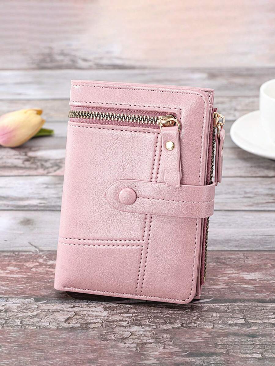 Nuevo estilo coreano Cartera plegable multifunción Rojo vino Monedero pequeño a prueba de robos Bloqueo RFID Ranuras para tarjetas Billetera de cuero PU suave Regalo para mujeres Cartera de dinero Billetera mini Monedero Billetera pequeña Billetera linda Billetera para tarjetas Monedero para monedas Regalos Rellenos de calcetines Accesorios - Rosa - Ver 1