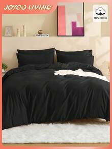 2/3件套纯色被套套装，床上用品，超柔软抗起球，亲肤透气，四季皆宜，可机洗，时尚卧室/婚礼装饰，多种尺寸可选，不含被芯和枕芯，家居必备，带拉链，卧室装饰，送父母/朋友的礼物，黑色 - 黑色 - 查看 10