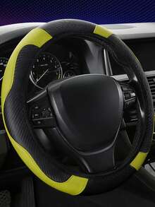 1pc New Elastic Carbon Fiber Anti-Slip Car Steering Wheel Cover, Stretchy Band Design, Breathable Microfiber Leather Universal Fit For Most Cars