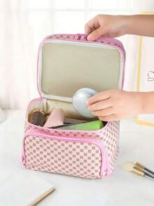 1个女士化妆工具收纳包，大容量便携式化妆品整理袋，适合学校、家庭、出差、汽车、邮轮等场合。 - 粉色 - 查看 5