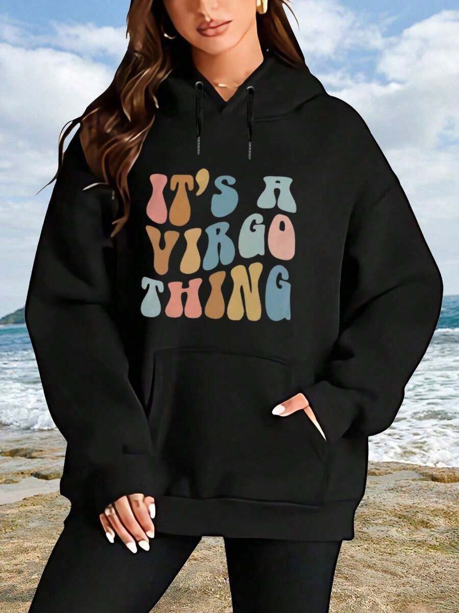 Women's Casual Hoodie With It's A Virgo Thing Colorful Letter Print, Perfect For Beach Outfits, Fast Arrival END - 黑色 - 查看 1