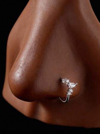 1pc Fashionable Minimalist Luxurious Copper Inlaid Zirconia Nose Ring, Charming Party Gift For Women