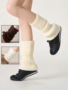 1双女士时尚针织保暖荷叶边腿套，甜美风格JK腿套，适合秋冬季节，可作秋季配饰、圣诞节、情人节礼物 - 彩色 - 查看 1