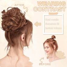 Messy Bun Hair Piece Hair Bun Wavy Curly Scrunchies Chignon Ponytail Hair Extensions Fake Hair Bun Extensions Synthetic Tousled Updo Hairpieces For Women(Strawberry Blonde),StrawberryBlonde - 草莓金髮女郎 - 查看 4