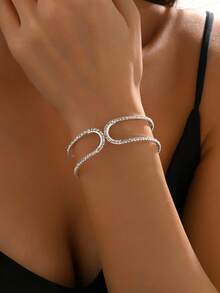 1pc Women's Elegant Fashion Geometric Design Rhinestone Bracelet, Suitable For Daily Wear And Parties - Silver - View 5