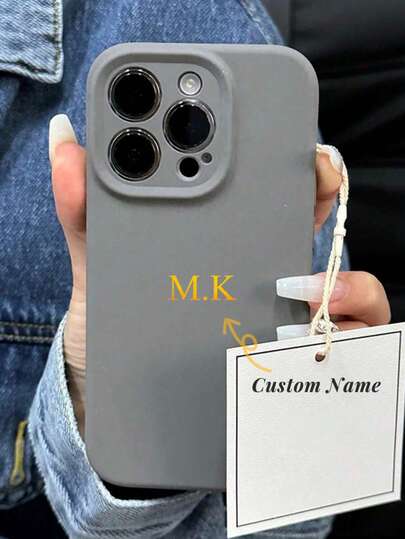 Ốp lưng điện thoại silicon lỏng dày tùy chỉnh có tên chữ cái, Ốp lưng điện thoại bảo vệ ống kính silicon màu trơn tương thích với Apple 17 ProMax 17Pro 17 Air 16 15 14 13 12 Pro Max 11, Ốp lưng bảo vệ toàn diện màu kẹo