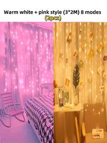 1pc 300/200/100 LED Curtain String Lights With Remote Control, 8 Modes, Size 298.7*298.7/201/100cm, USB Powered, Convenient USB Connection, Metal Curtain Light Decor, Bedroom Lighting