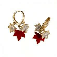 Pendientes de aro pequeños para mujer, delicados pendientes de hoja de arce con diamantes de imitación, pendientes llamativos, joyería para regalo de cumpleaños. Imprescindible para fiestas, viajes, regalos de cumpleaños y regalos de Año Nuevo. - Multicolor - Ver 6