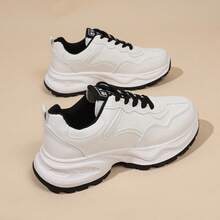 女士新款厚底运动鞋，轻便休闲鞋，小白鞋，网球鞋，百搭跑鞋，可爱时尚轻便厚底运动鞋 - 黑色 - 查看 11