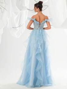 VIPGIRL Light Blue Mesh Ruffle Mermaid Maxi Dress For Women - Baby Blue - View 2